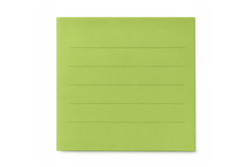 Blank lined sticky note in lime green, a stationery memo for organization, reminders, and office communication with transparent background