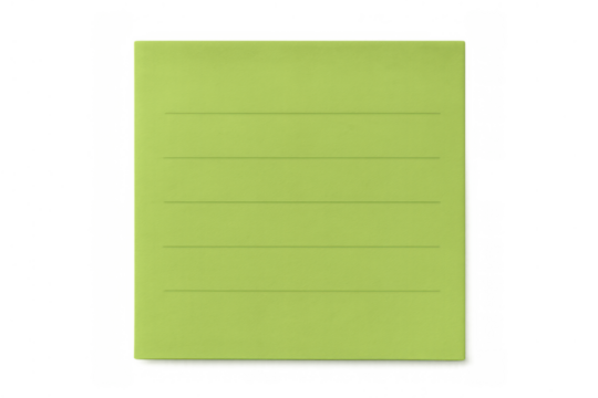 Blank lined sticky note in lime green, a stationery memo for organization, reminders, and office communication with transparent background