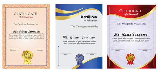 Award and Achievement Vector Set .Medal, Trophy, Certificate, and Graduation Badge Illustration Collection,