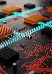 Detailed rendering of a modern motherboard showcasing intricate design