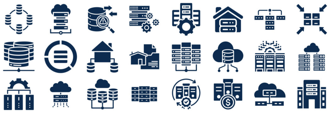 Collection of Data Storage and Server Icons for Technology and Business