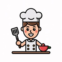 Cartoon Chef Character Illustration with Spatula and Bowl.