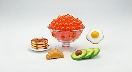 Luxurious Breakfast Plate with Fresh Salmon Roe Ikura Delicacy