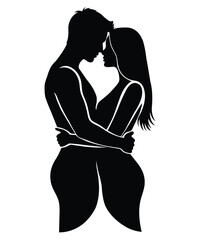 Valentine Day Romantic Couple Silhouette Embracing in Love Design.