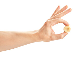 banana slice in hand path isolated on white