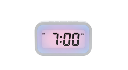 Digital alarm clock displaying 700 am with a soft, diffused light, , perfect for time management and wakeup routines