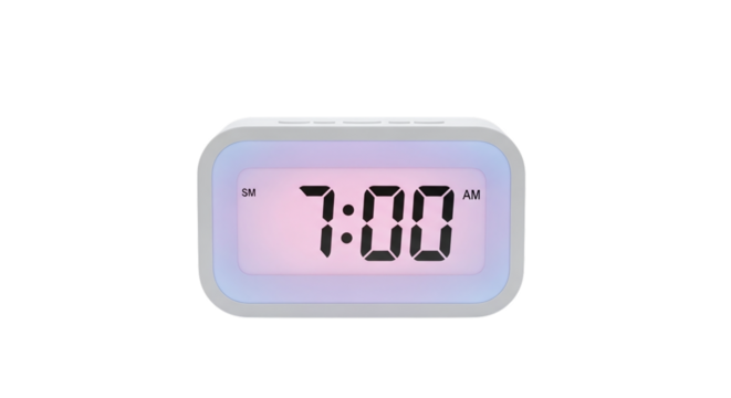 Digital alarm clock displaying 700 am with a soft, diffused light, , perfect for time management and wakeup routines