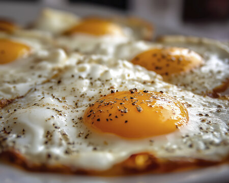 Sunny side up fried egg golden yolk crispy edge black pepper breakfast comfort - Powered by Adobe