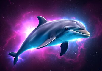 Fototapeta premium Mystical dolphin swims through cosmic nebula illustration digital art