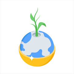 A plant sprouting from Earth shows global green growth.