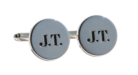 Pair of silver cufflinks with initials, a stylish accessory for formal wear, adding a touch of personalized elegance