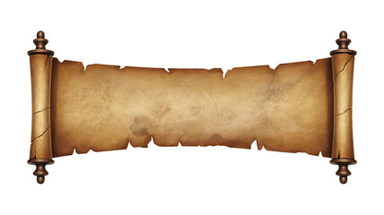 Vintage scroll paper parchment antique old blank isolated on transparent background