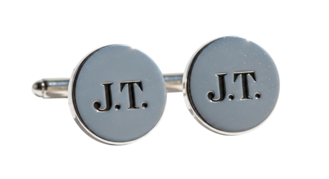 Pair of silver cufflinks with initials, a stylish accessory for formal wear, adding a touch of personalized elegance - Powered by Adobe