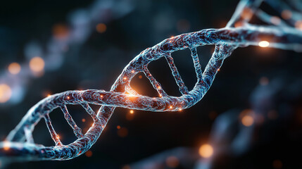 DNA Helix: A captivating view of the DNA helix, showcasing the intricate structure of life's building block, glowing with internal energy and complexity.