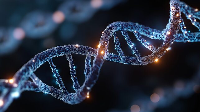 DNA Helix: An artistic representation of a luminous DNA helix, embodying the core of life, genetics, and scientific advancement.