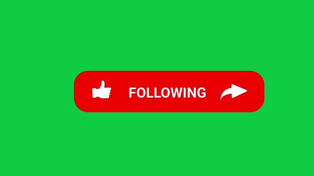 Follow button icon animation on green screen HD resolution.