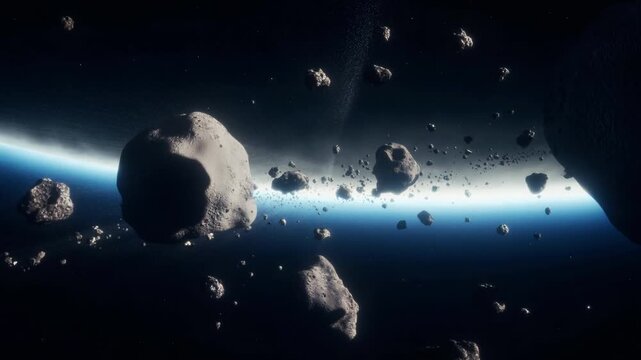 Journey through a captivating asteroid field in deep space, showcasing numerous asteroids floating amidst the stars. Learn about their formation and movement in the cosmos