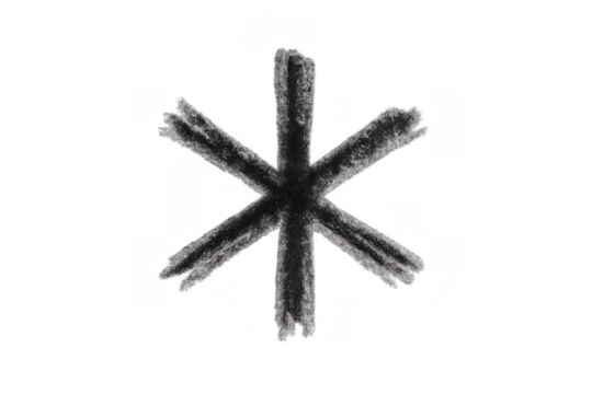 Asterisk drawing creating a six-pointed star symbol with charcoal texture on transparent background - Powered by Adobe