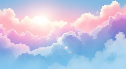 Illustration background design fantasy sky with pastel pink and purple clouds, abstract nature scenery