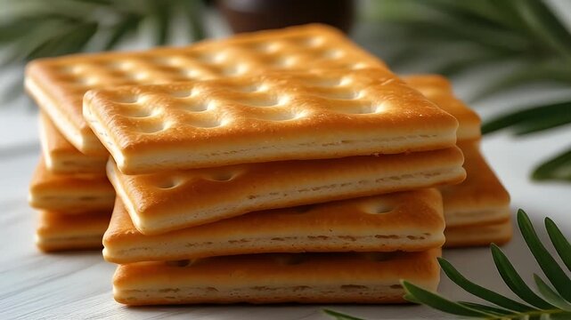 Delicious Stack of Square Crackers - A Tasty and Crunchy Snack.