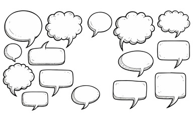 Hand Drawn Speech Bubbles Collection, Comic Style, Isolated on White Background