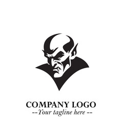Head of Vampire Logo Symbol in Black on the White Background with Gothic Horror Vector Design