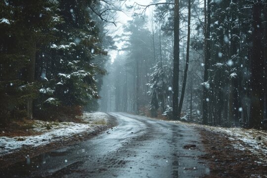 Fototapeta A rainy in forest outdoors nature winter.