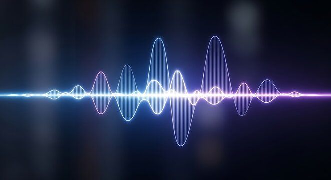 Abstract Digital Sound Wave Pattern in Neon Colors on Dark Background