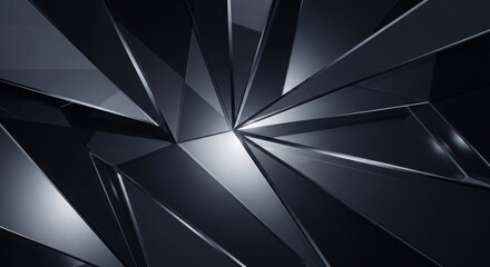 Sleek dark black background geometric abstract background with sharp edges and reflective surfaces creating a modern, dynamic, and sophisticated visual.