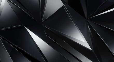 Sleek, modern abstract geometric background with sharp, reflective dark black background facets and dramatic light, perfect for cutting edge tech and luxury branding.