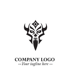 Head of Vampire Logo Symbol in Black on the White Background with Gothic Horror Vector Design