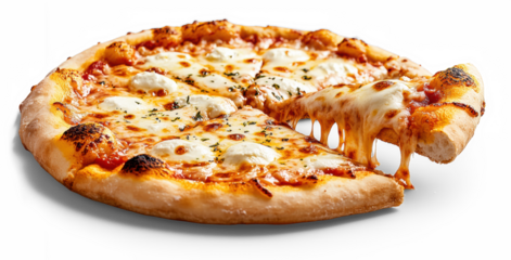 Delicious Cheese Pizza with a Slice Pull on Transparent Background