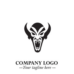 Head of Vampire Logo Symbol in Black on the White Background with Gothic Horror Vector Design