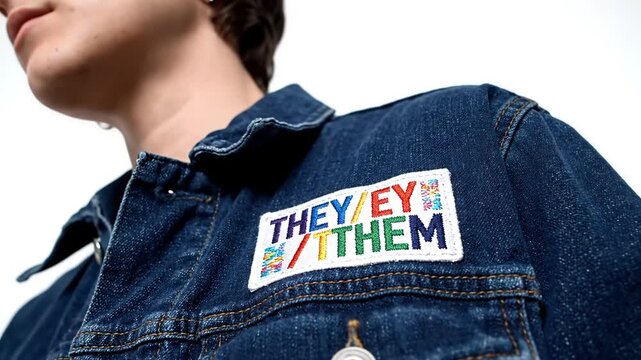 Denim Jacket with Pronoun Patch: "They/Ey/Them" Pride Fashion Statement