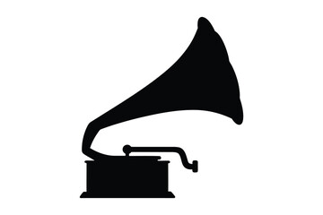 gramophone silhouette vector, vintage black gramophone