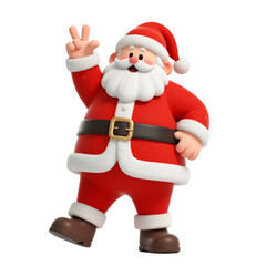 Santa Claus and Festive Greetings: Santa Claus, a jovial figure, flashes a peace sign while standing cheerfully. The image captures the spirit of the Christmas holiday. 