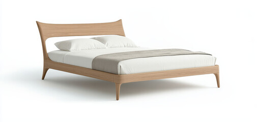 Modern wooden bed minimalist bed Scandinavian design light wood natural finish contemporary bedroom mid century style clean lines cozy elegant comfort
