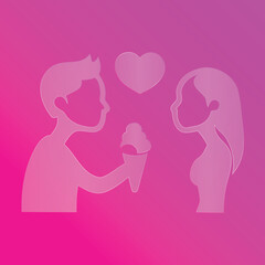 Transparent Man Offering an Ice Cream Cone to Woman with Heart love romance Valentines glass morphism