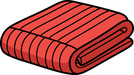 Red folded blanket with textured surface on white background  