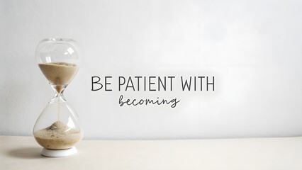 Hourglass beside a white wall with an inspirational quote