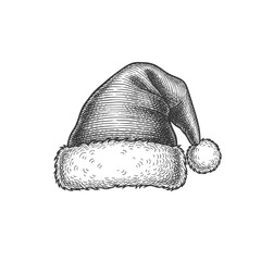 Santa Claus hat illustration in vintage style for Christmas concept  