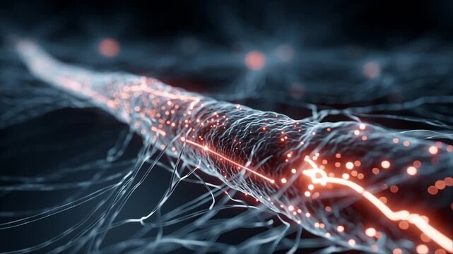 Vitamin B1 Molecules Enhancing Nerve Function and Brain Activity, 3D Render of Neurons with Synapse Connections