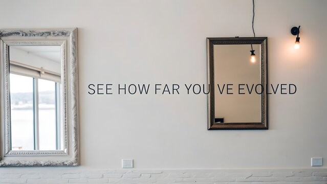 A wall with a mirror and inspirational quote displayed