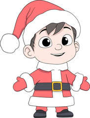 Happy Boy in Red and White Christmas Winter Outfit Holiday Greeting Cartoon Vector Illustration