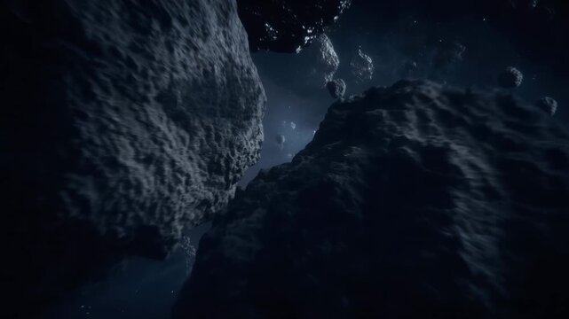 Witness the beauty of distant asteroid fields floating in the dark expanse of space
