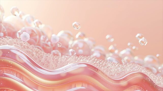 Detailed 3D Illustration of Skin Hydration Mechanism with Collagen Fibers and Moisture Particles