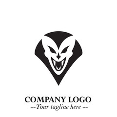 Head of Vampire Logo Symbol in Black on the White Background with Gothic Horror Vector Design