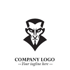 Head of Vampire Logo Symbol in Black on the White Background with Gothic Horror Vector Design