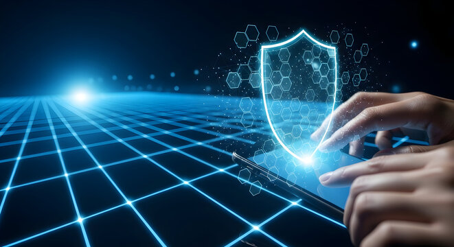 Digital Security on Mobile Device Concept Protecting Data and Privacy with Virtual Shield and Cyber Technology for Secure Online Banking and Transactions Shielding Against Threats with Modern