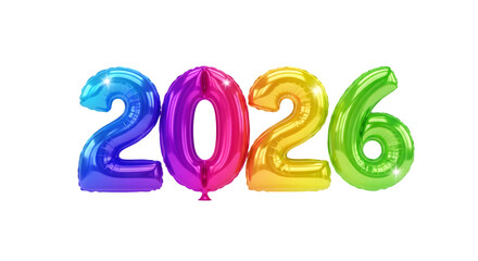 Colorful 2026 number balloons isolated on transparent background